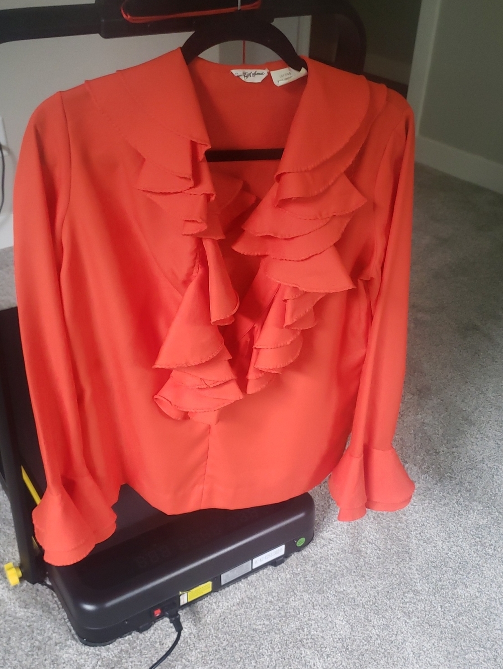 Vintage 1970's Saks Fifth Avenue Red Orange Ruffle Front Blouse